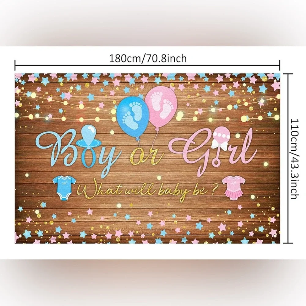 Wooden wall Gender Reveal Backdrop 70.8 x 43.3 Inch Gender Reveal Banner